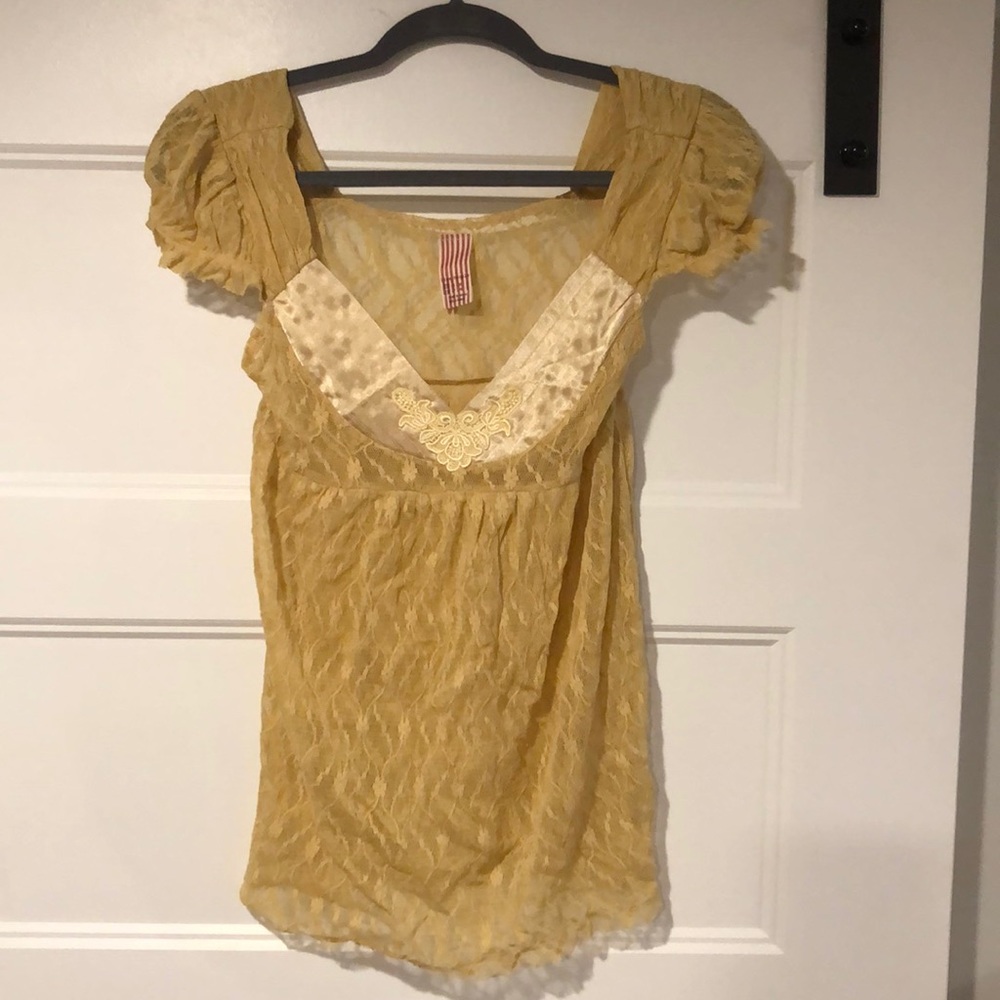 Free People lace shirt w/ silk detail on neckline